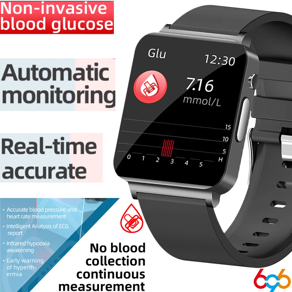 Smart Watch Non Invasive Blood Glucose 1.72'' Ppg+ecg Bp Body