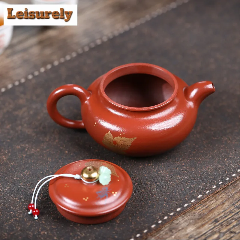 260ml Handmade Yixing Purple Clay Teapots Handmade Maple Leaf Gold Drawing Antique Pot Raw Ore Zhu Mud Kettle Zisha Tea Set Gift