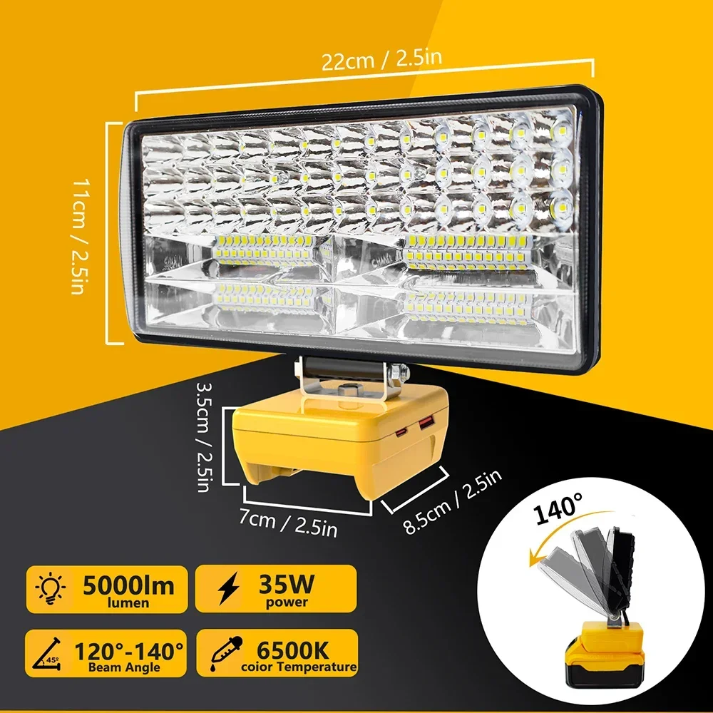 LED Flashlight LED Work Light Work Light 8 Inch Car LED Working Light Flashlight Electric Torch Spotlights for Dewalt DCB206 18V 20V Li-ion Battery Type C USB Power Bank