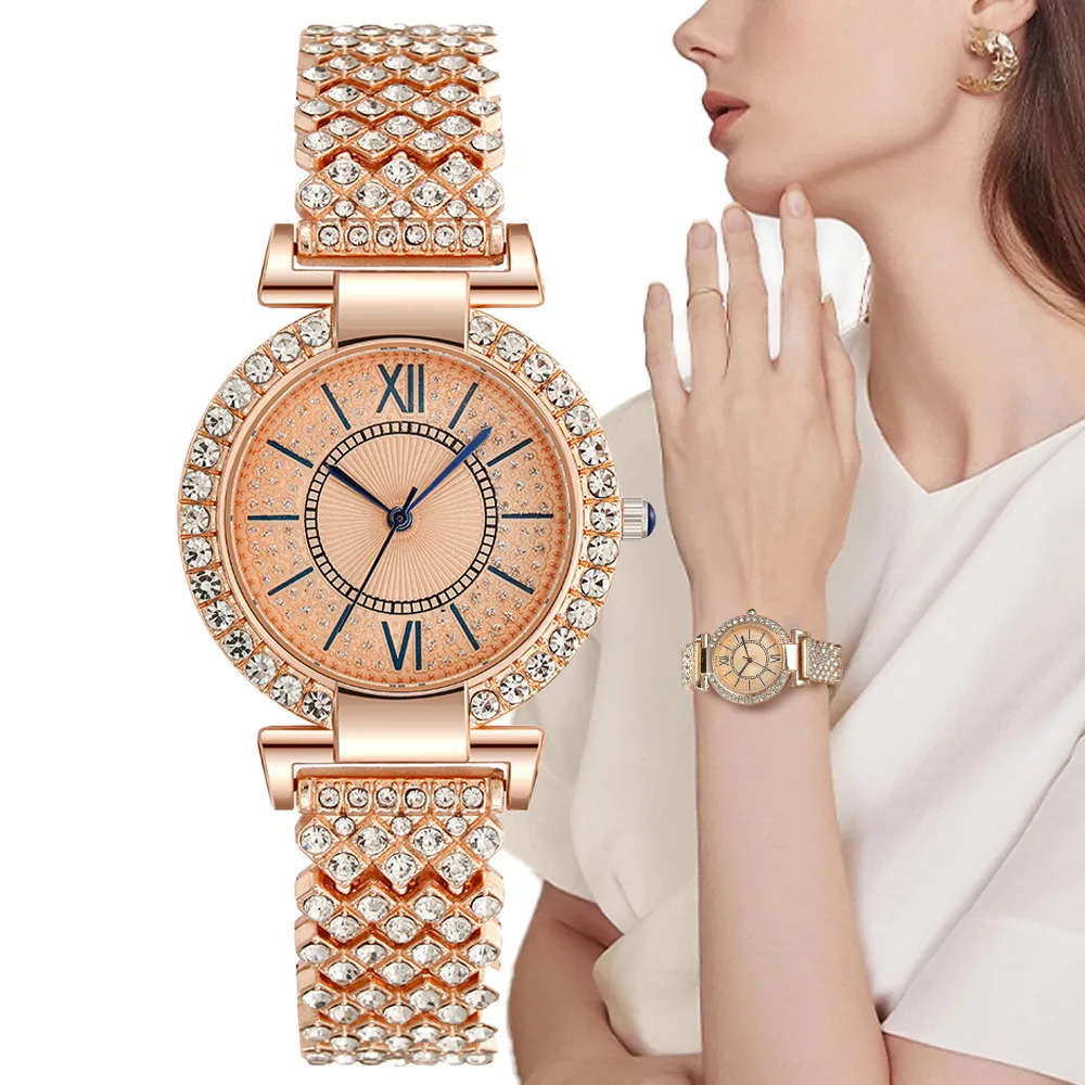 

Женские Роскошные Кварцевые часы из нержавеющей стали с браслетом и платьем, 2023