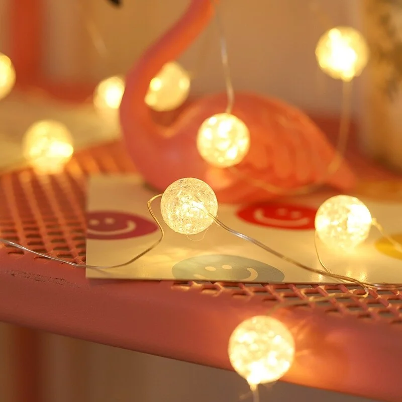 Battery-Powered Crackle Ball LED String Lights - Outdoor Garden & Event Decoration