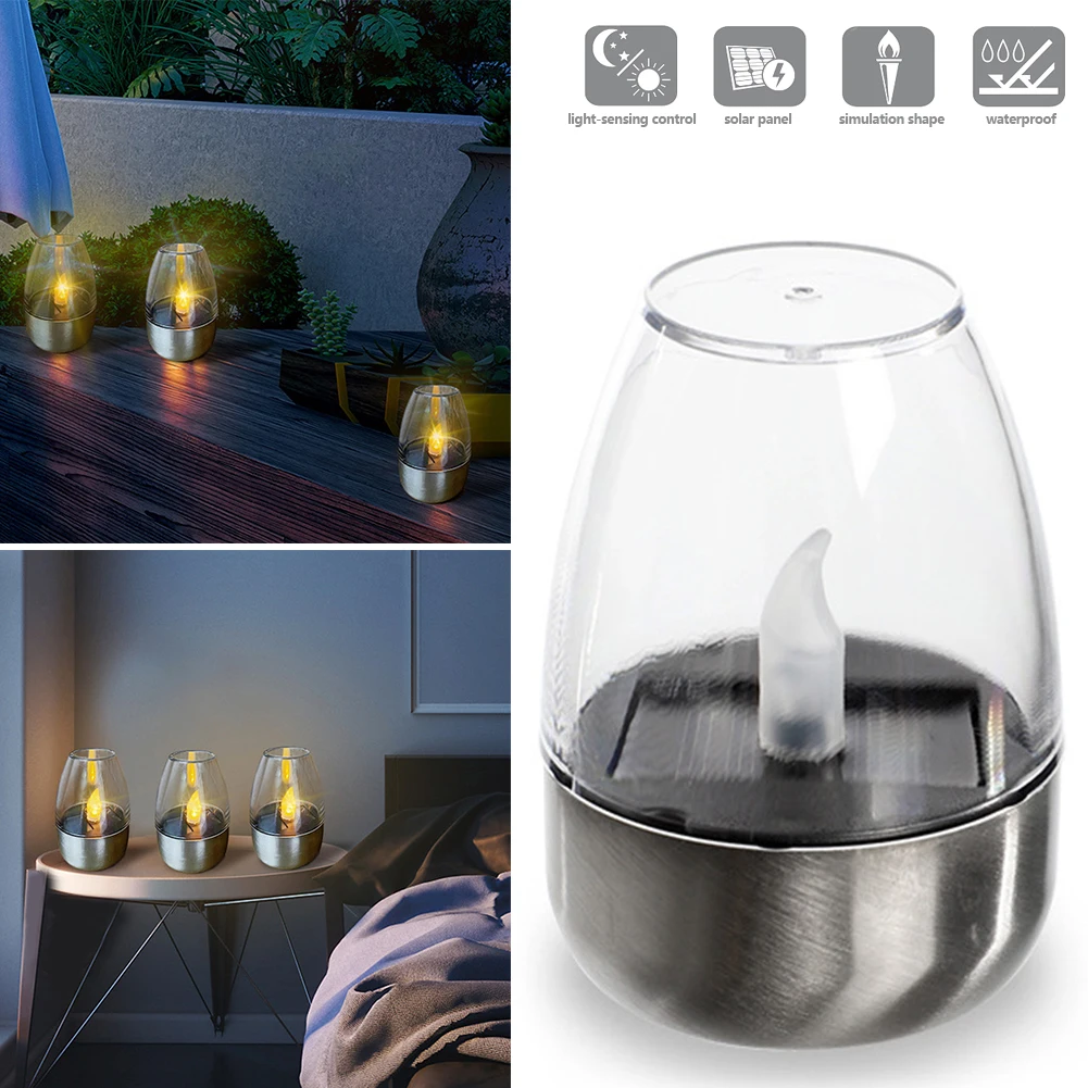 1Pc Solar Flameless Lights Outdoor Stainless Steel LED Candle Light Waterproof Lawn Lamps Wedding Birthday Party Decorations
