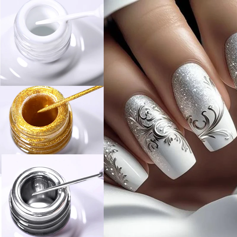 

BORN PRETTY 10ml Metallic Painting Liner Gel Nail Polish Super-Bright Silver/Gold/Black Mirror Drawing Semi Permanent Varnish