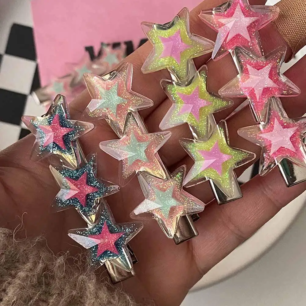 

Y2K Sweet Hairpin Three Shiny Star Hair Clip Summer Cool Accessories Hair Side Pin Girls Women Bobby Bangs Headwear Fashion H0W7