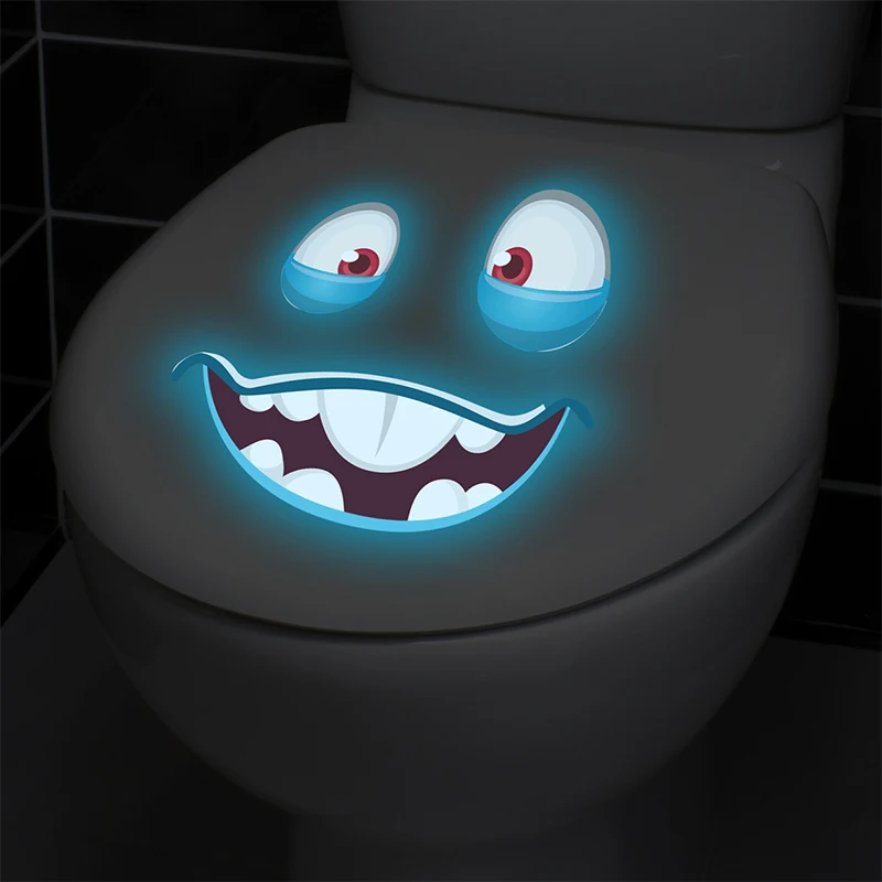 Glow-in-the-Dark Funny Face Toilet Stickers Waterproof Removable Self-Adhesive PVC Decals Bathroom Decor Wall Stickers