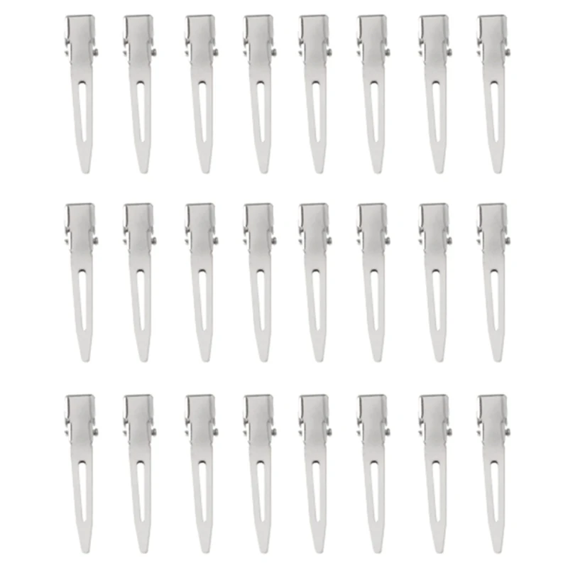 24Pcs 4.5/5.5cm Single Prong Curl Duck Bill Hair Clips Silver Sectioning Hairpins Metal Modelling Positioning Alligator Dropship