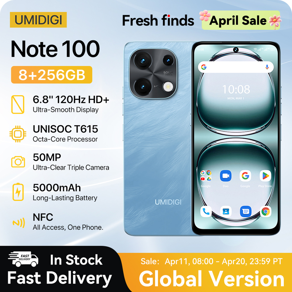 [NEW]UMIDIGI Note 100 Android 14 Smartphone 6.8” HD+ 120Hz 50MP Camera 8GB 256GB/6GB 128GB 20W 5000mAh Dual SIM NFC