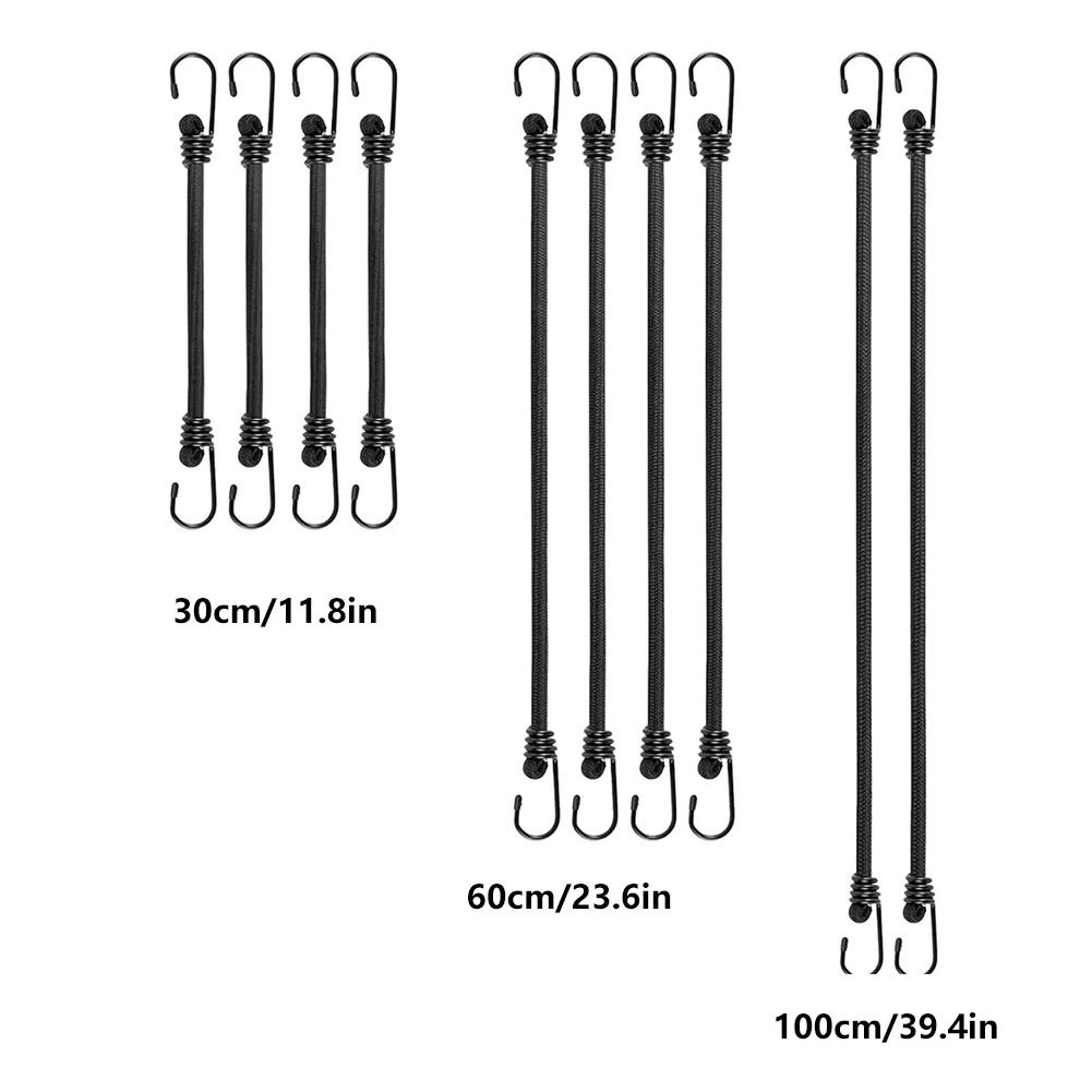 10 Pcs Bungee Cords with Hooks Heavy Duty Outdoor Elastic Bungee Straps Includes 30cm 60cm 100cm for Bikes Camping Outdoors