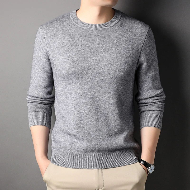 Autumn Winter Male Round Neck Solid Color Sweater Hombre Slim Simple All-match Bottoming Knitting Top Men Casual Fashion Jumpers