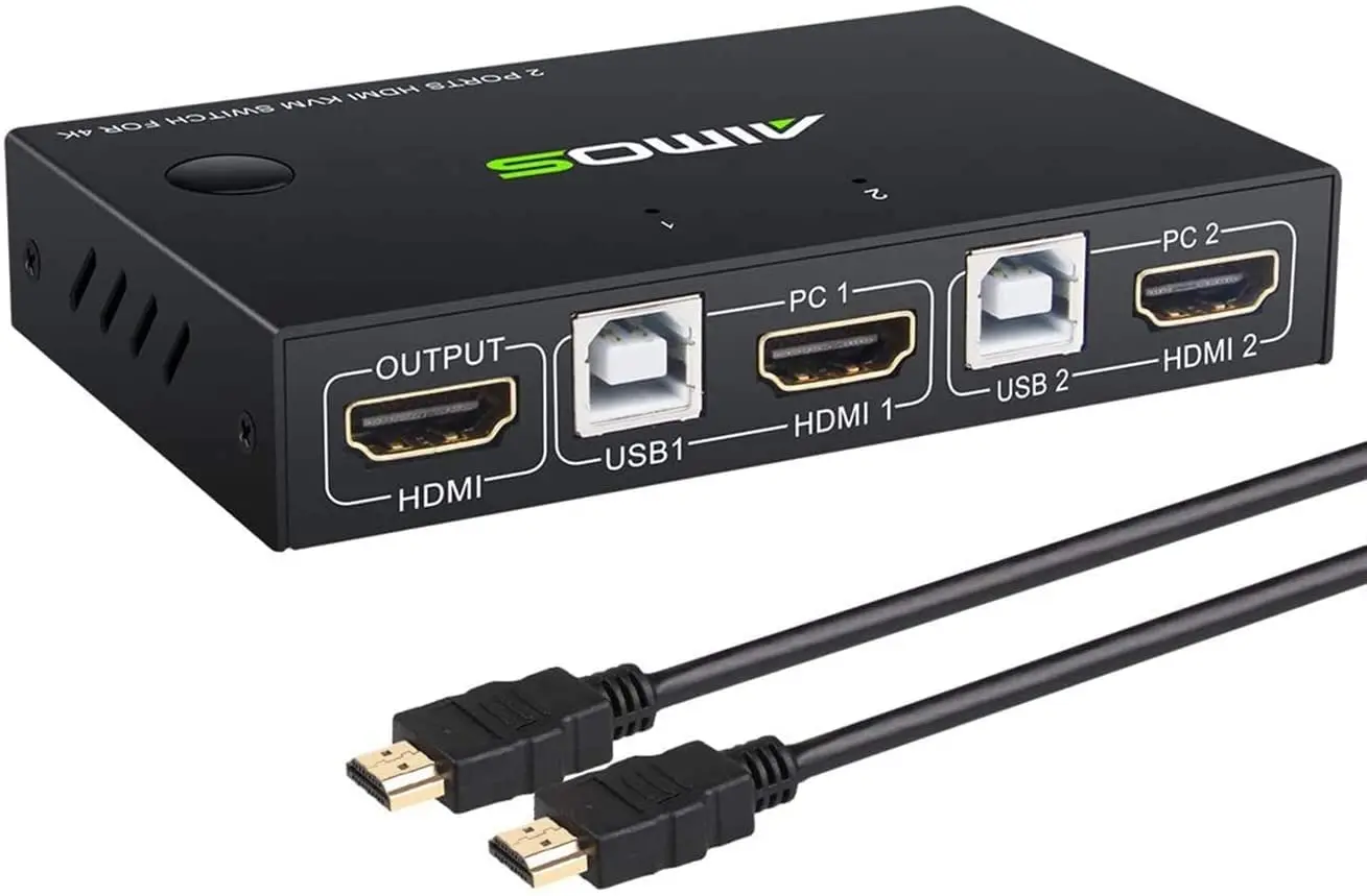 

4K HDMI KVM Switch 2 In 1 Out USB 2.0 Switch for 2 PC Sharing Keyboard Mouse Printer Plug Paly Video Display USB Swltch Splitter