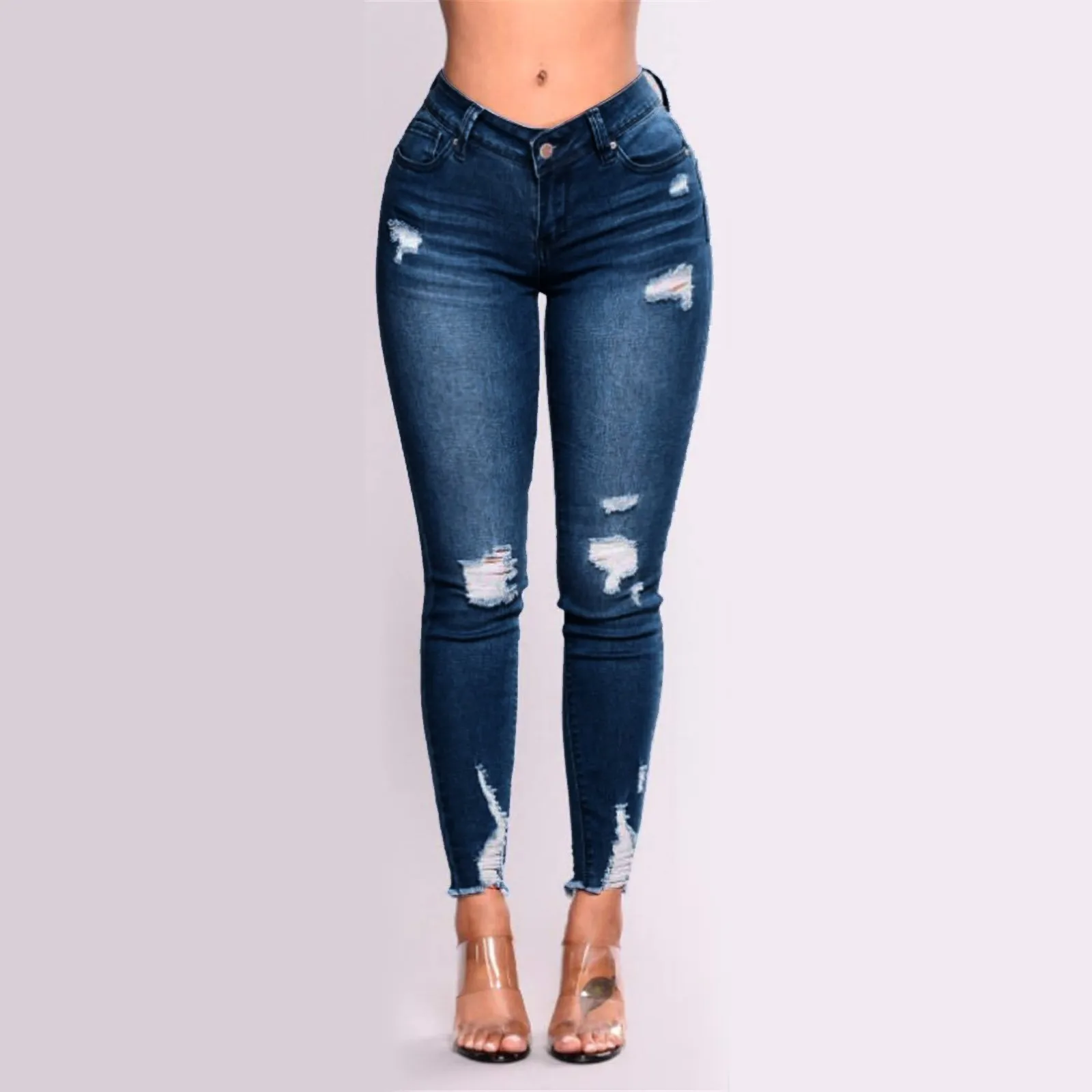

Women's Butt Lifting Skinny Denim Jeans High Waist Pencil Jean Stretchy Distressed Slim Trousers Destroyed Ripped Jean Oversized
