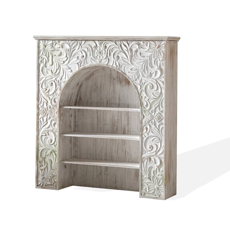 

Fireplace Decorative Cabinet Entrance Cabinet White European Retro Wood Carved Storage Cabinet