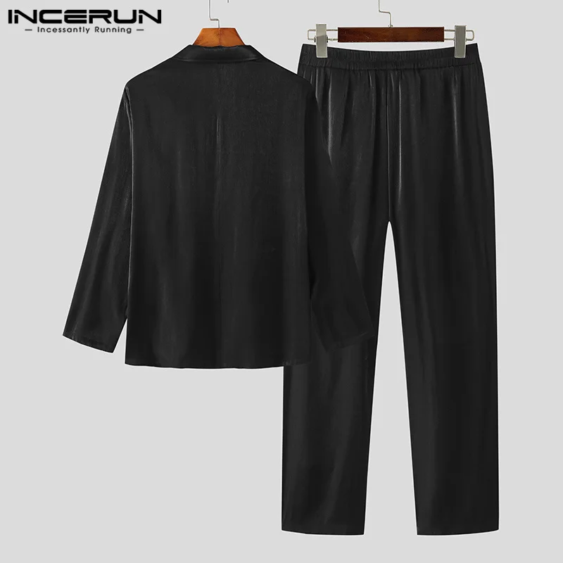Stylish Casual Style Sets INCERUN New Mens Long Sleeve Suit Coat Long Pants Fashion Flash Fabric Solid Two Piece Sets S-5XL 2023