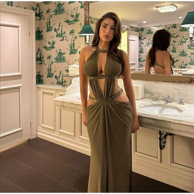 Sexy Hollow Out Sequin Halter Dress Women Sleeveless Off Shoulder Backless Pleated Maxi Dresses 2026 Lady Evening Party Gown S5e82a3f9a62e4f2d86e8c23a198b472cm