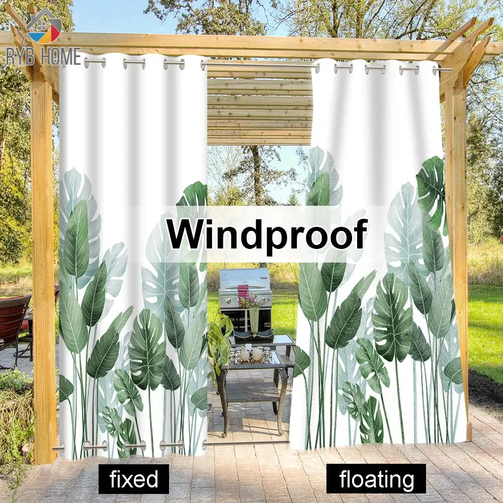 

RYBHOME Outdoor Curtain Waterproof Extra Patio Windproof Energy Saving Top and Bottom Stainless Steel Grommets for Porch