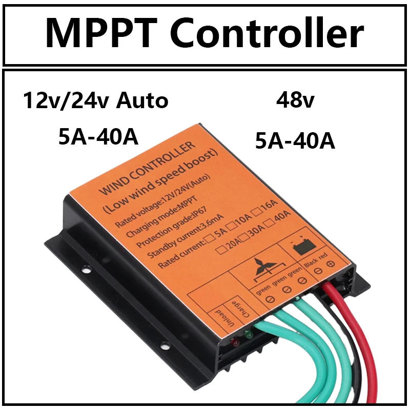 10A-40A DC 12V/24V 48V IP67 Waterproof MPPT Charging Controller Wind Turbine Battery MPPT Charging Regulator