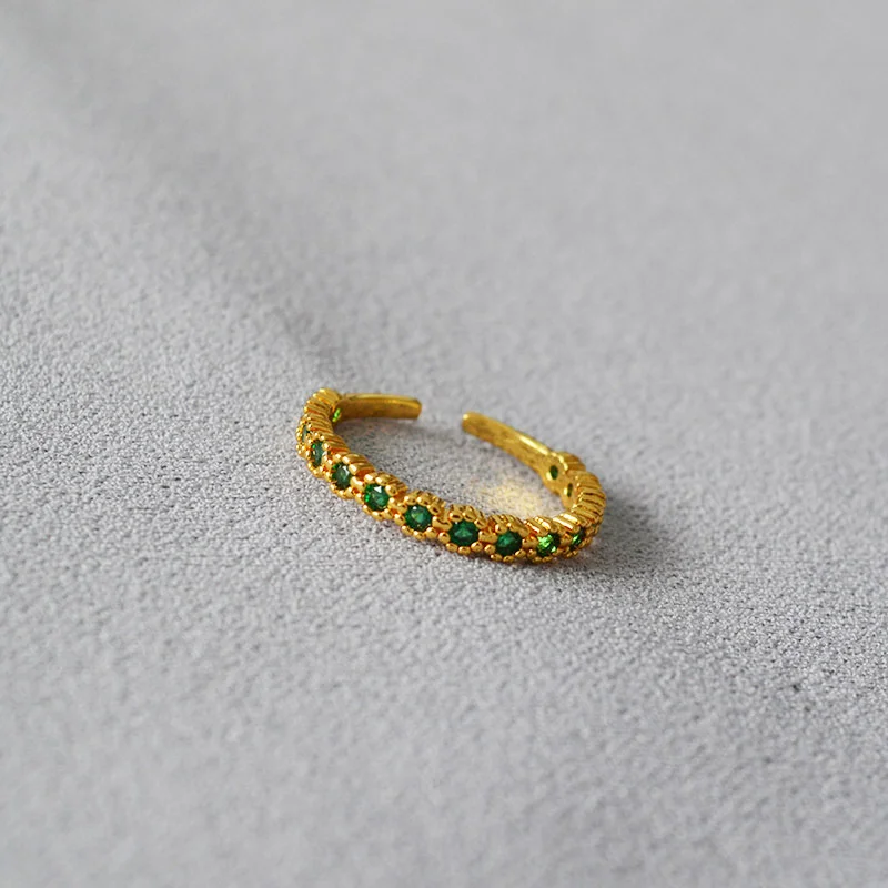 

Korean version of fashion, simple and delicate, slender emerald zircon lace, narrow cut open ring, index finger fold strap