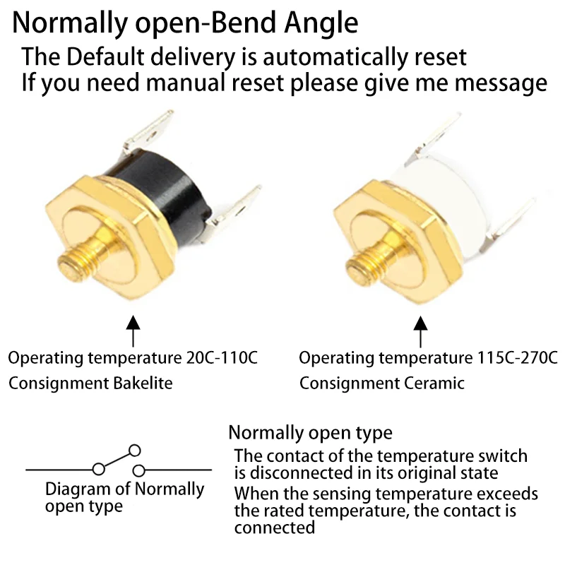 Description Picture 4 of item1PCS KSD301 Normal Closed Open 10A 250V Temperature Switch Screw Cap Insurance Fuse Threaded Mount M8 M10 M12 M14 M16 40C-270C