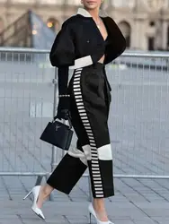 Uoozee Contrast Color High Waisted Pants Trousers 2023 New Spring Autumn Stylish Selection Causal Going Out Trousers For Women