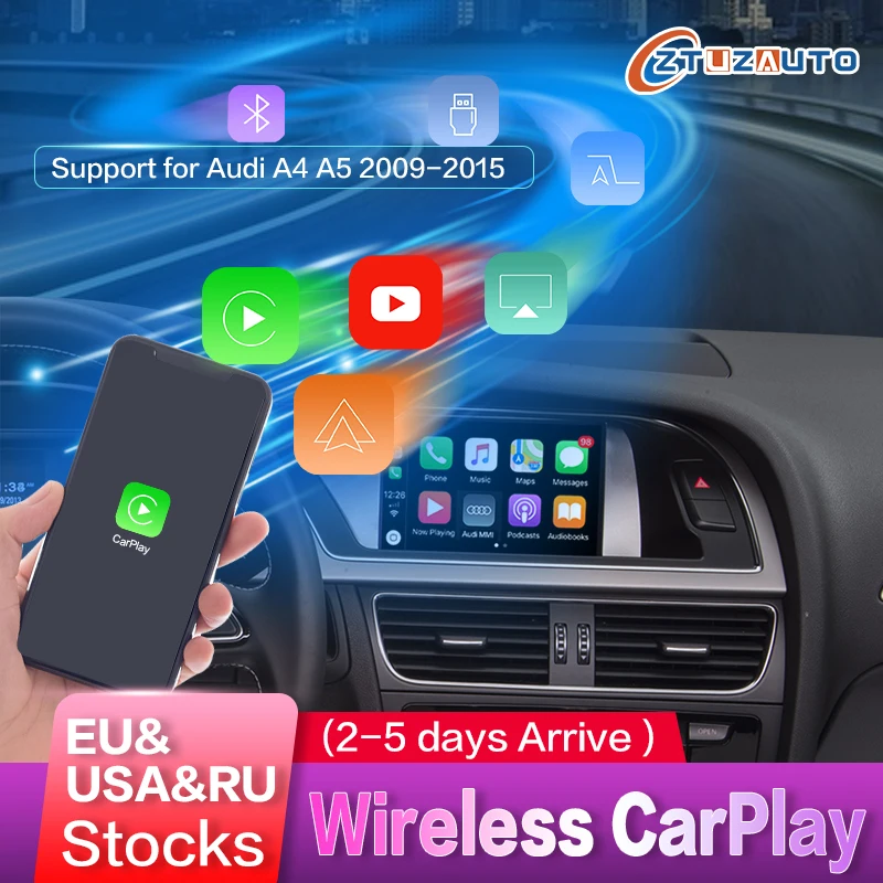 Interfaz inalámbrica Apple CarPlay Android Auto para Audi A4 A5 2009 2015, con funciones AirPlay