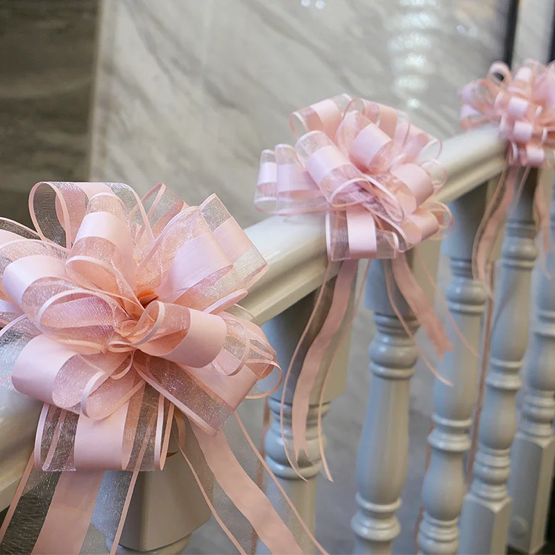 

White Wedding Car Ribbon Pull Bows Knot Gift Wrap Wedding Car Decor Birthday Party Supplies Pew Chairs DIY Home Decoration