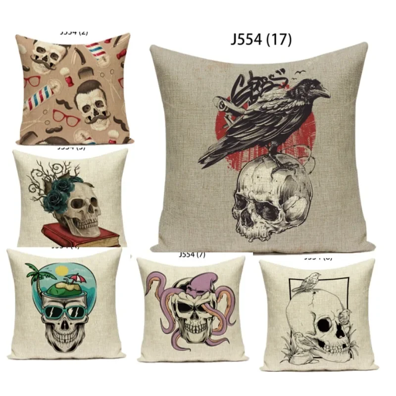 

Halloween Fashion Skeleton Pillow Cover 40x40cm Sofa Bed Lumbar Pillow 2024 PRock Music Print Cushion Cover Pillowcase G502