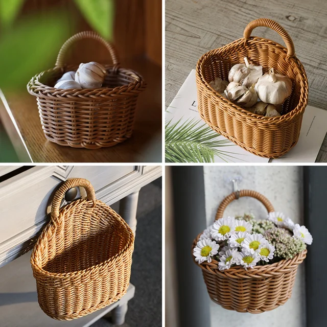 Kézzel Szőtt Konyhai Tároló Kosár Fogantyúval Függő Kosarak A Nappalihoz Gyümölcsös Sundries Szervező Otthoni Dekoráció - Image 4
