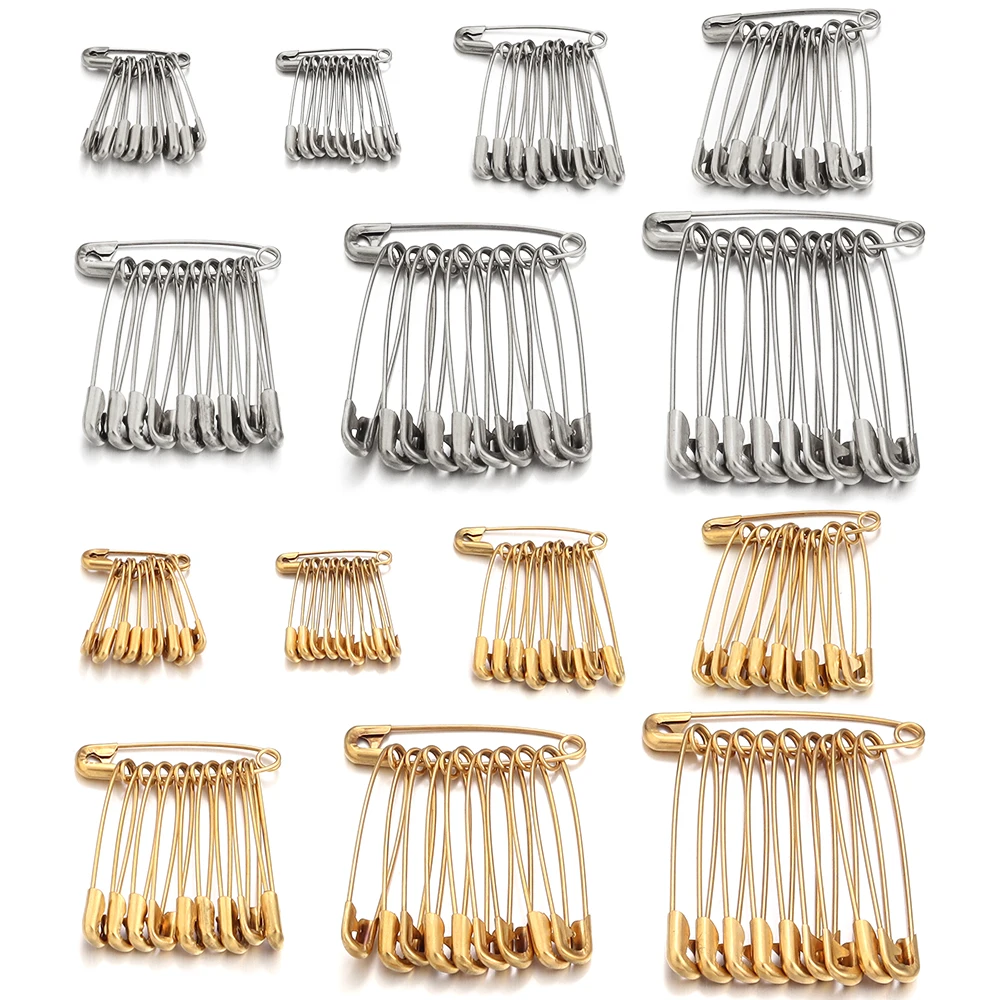 Safety Pins Stainless Steel 20-56mm Gold Color Brooches for DIY Home Crafts Garment Sewing Assistive Tool 10Pcs/pack
