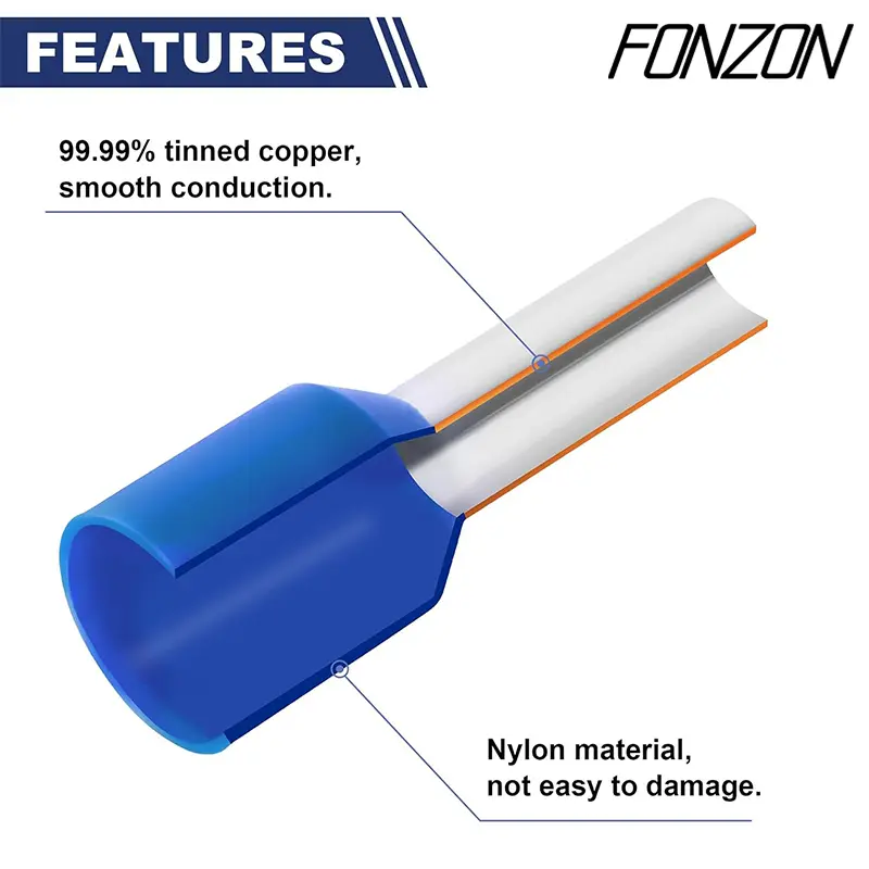 100PCS/pack insulated wire crimp terminals E0508 1008 1508 7508 2508 tubular pressure wire ferrule connectors pin-type connector - Image 4