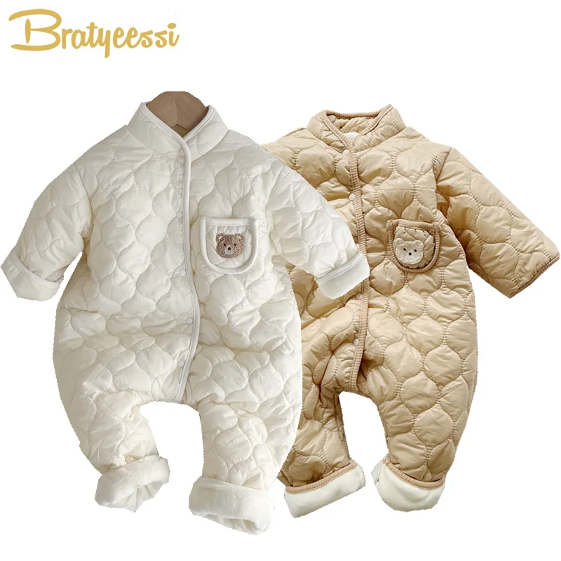 Winter Baby Jumpsuit Bear Fleece Kids Romper for Girls Boys Cotton-padded Baby Clothes Toddler Outfit Infant Onesie