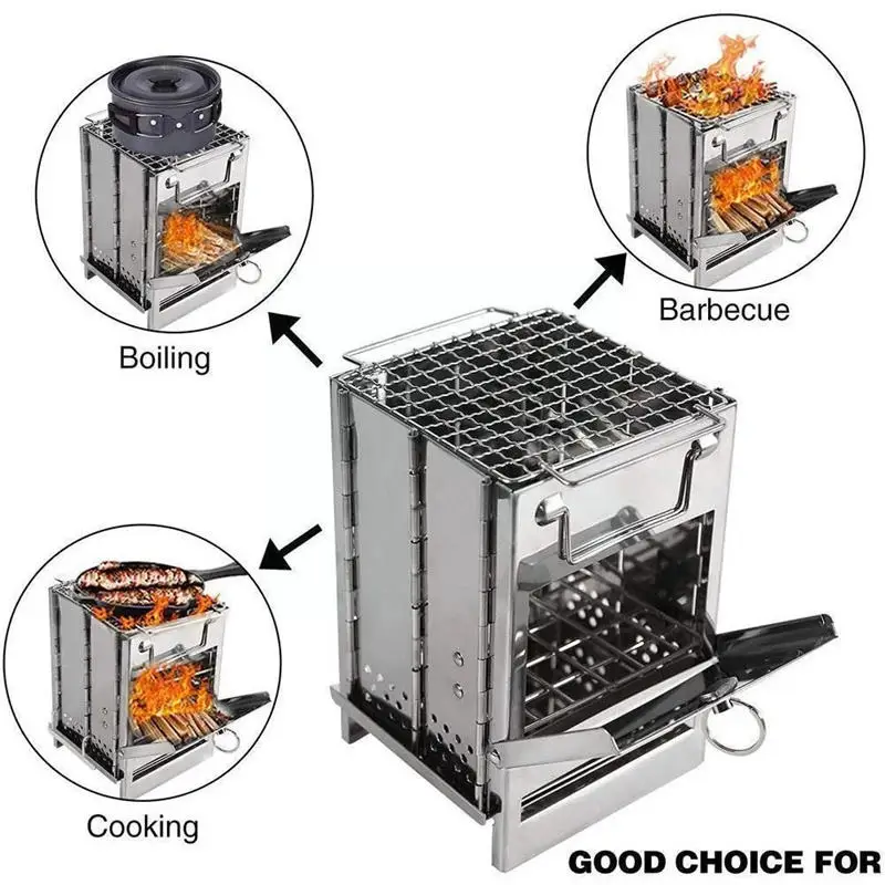 Modern design wood burning stoves Portable Hiking Fishing Backpacking Guide Gear Outdoor BBQ Wood Burning Camping Tent Stove 3