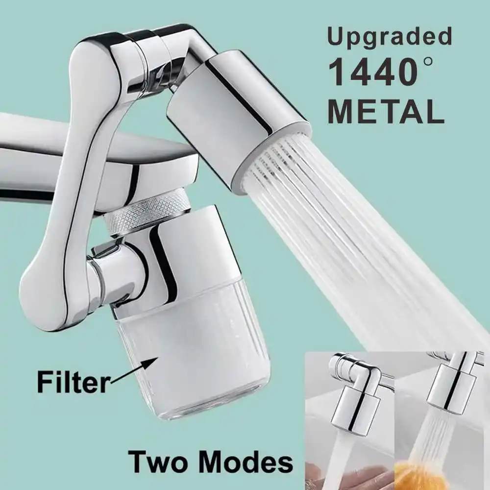 1440° Rotate Kitchen Faucet Extender Set with Filter 2 Modes Metal Universal Swivel Bubbler Nozzle Filtered Faucet Extension 2