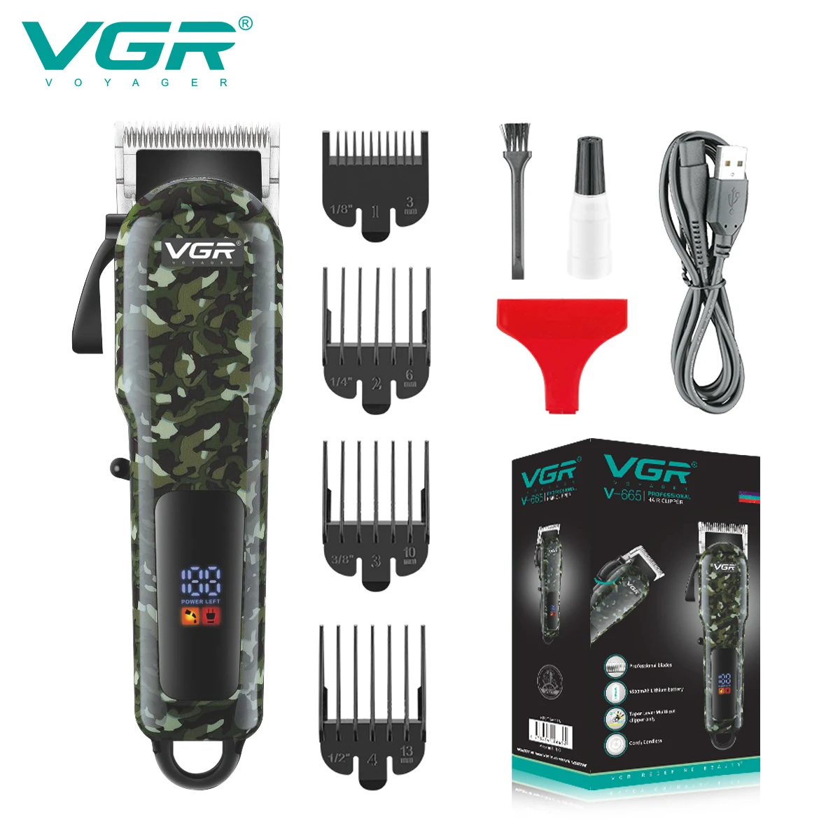 

Hair Clipper Professional Hair Trimmer Adjustable Hair Cutting Machine Electric Barber Digital Display Clipper for Men VGR V-665