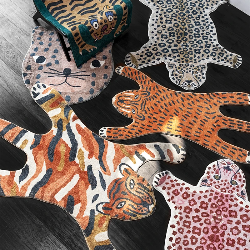 Tiger Carpet Livingroom Leopard Cartoon IG Special-shaped Children\'s Bedroom Plush Rug Large Area Home Decor Bedside Fluffy Mat