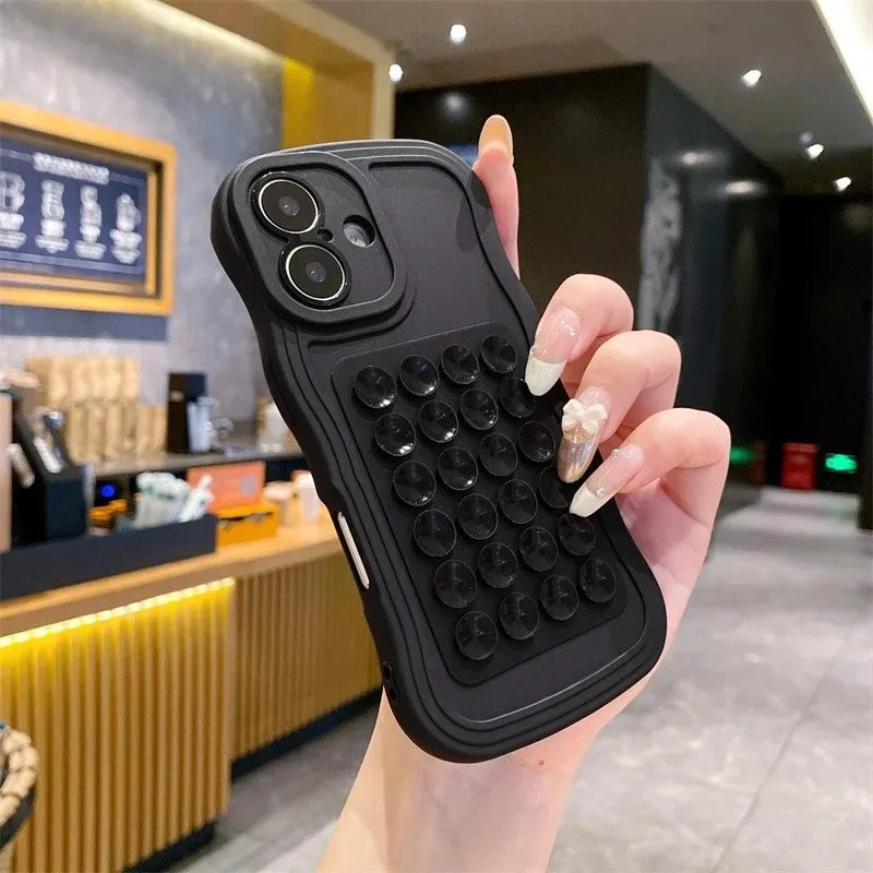 Befestigung Saugnapfhalter Curly Wave Hülle für iPhone 16 15 11 12 14 13 Pro 7 8 Plus 16e X Xs Max Xr Soft Silikon Feste Pad Cover – Detail 10