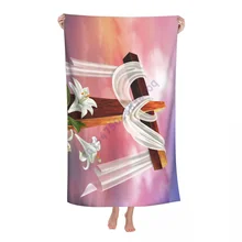 

Easter Cross 3D Printing Beach Towel Travel Sports Absorbent Towel Children Swimming Bathing Custom Bath Towel gift