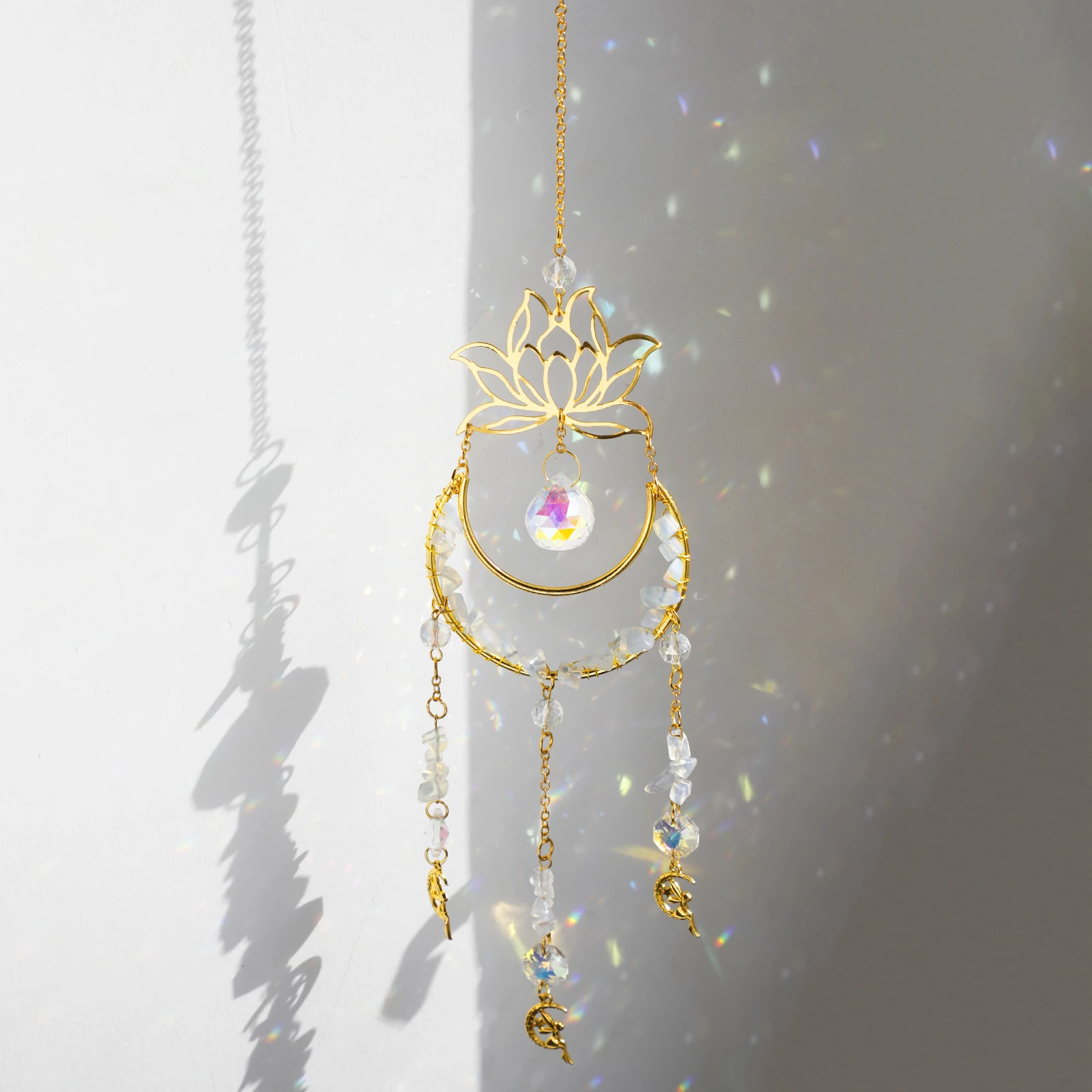 Crystal Suncatcher Moon Lotus Angel Hanging Decor Stained Glass Suncatcher Crystal Prism Garden Decoration Outdoor Decors Gift