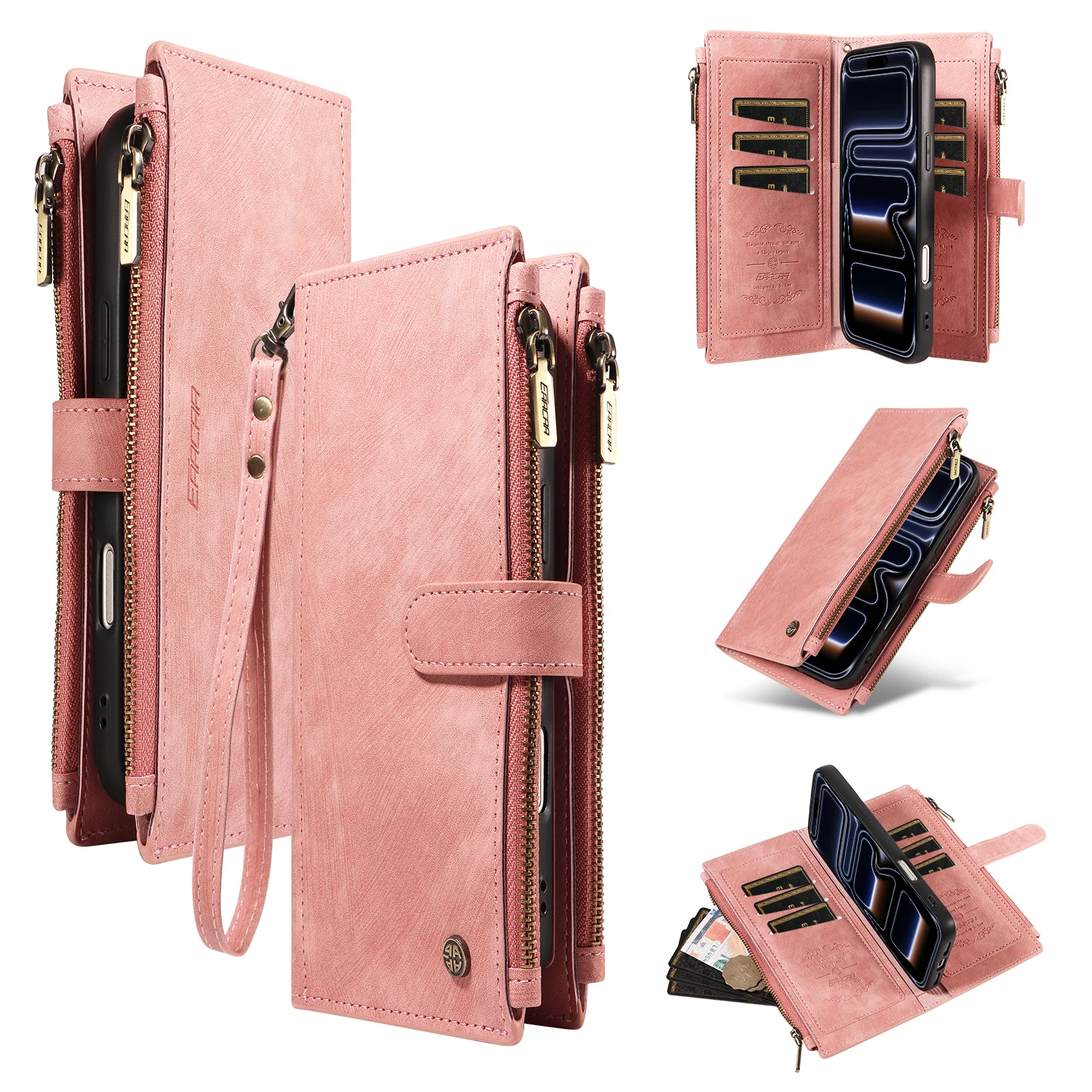 Stylish Faux Leather Wallet Phone Case with Lanyard - Shockproof and Elegant Design