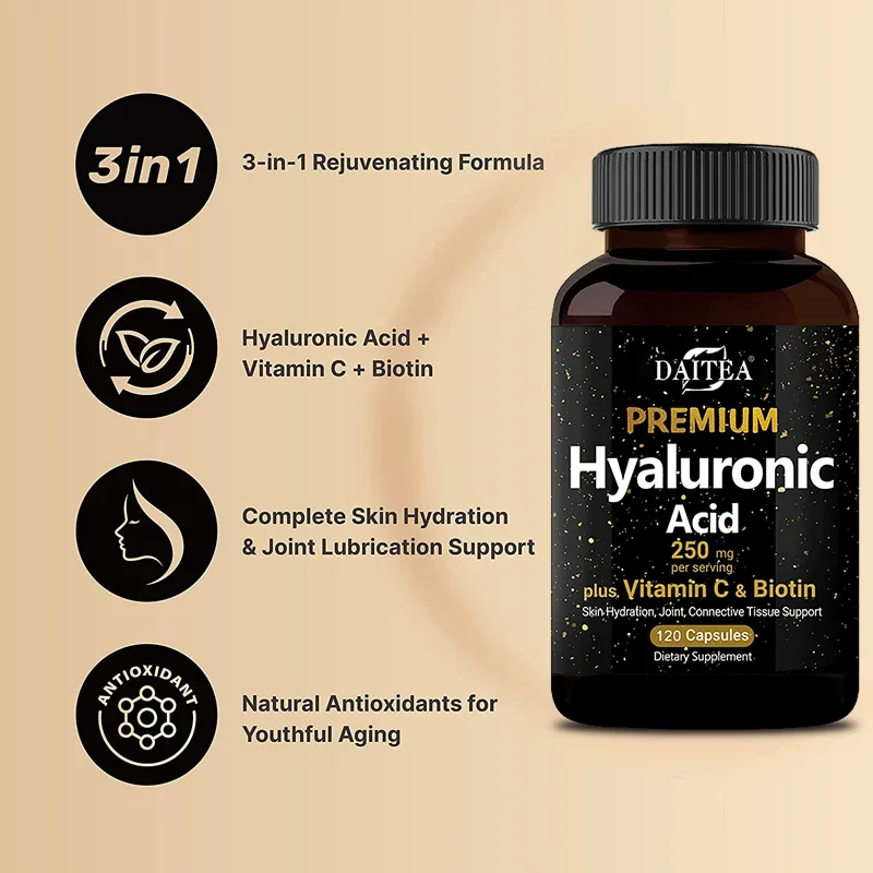 

Hyaluronic acid + vitamins + biotin dietary supplement - skin moisturizing, antioxidant, joint support, collagen supplement