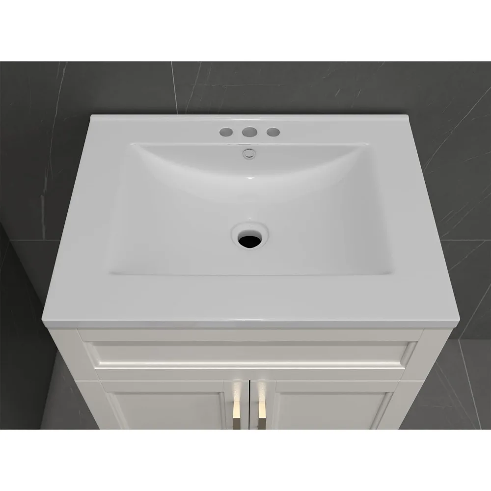 Bathroom Vanity with Sink, 24" White Bathroom Vanity with Ceramic Sink Combo Set,