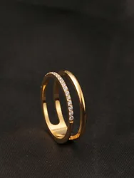 18K Gold Double - Layer Luxury Rhinestone Crown Ring (Gold - color)