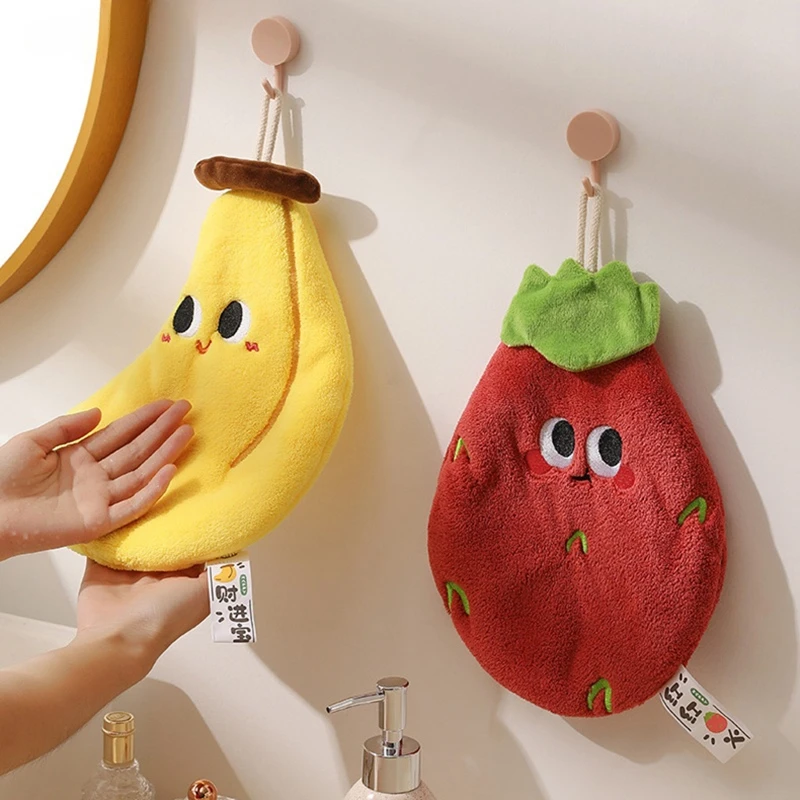 Kitchen Towels Cute Hand Towel Fruit Absorbent Hanging Towel Quickly Dry Hand for Bathroom Hanging Cleaning Cloth