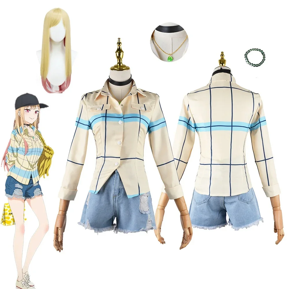 

Anime My Dress Up Darling Kitagawa Marin Cosplay Costume Wig Cos Name Uniform Women Shirt Denim Shorts Accessory Suit Halloween