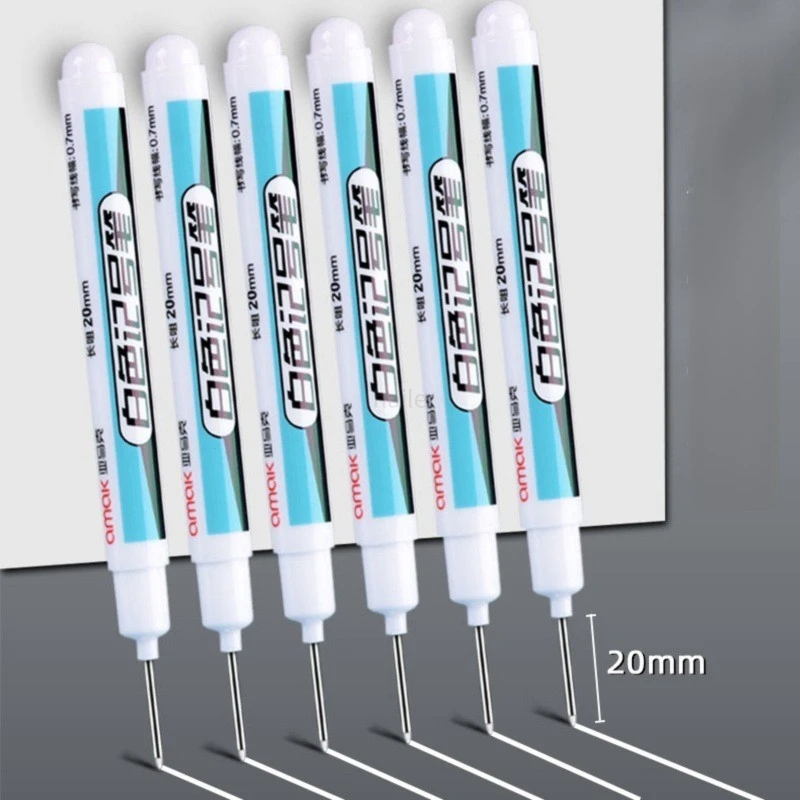 Haile 0.7mm White Paint Marker Pen 20cm Deep Hole Markers Pen Set
