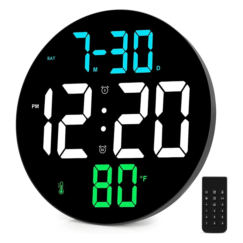 

Цифровые настенные часы, большой дисплей с 4 уровнями яркости, дистанционное управление, дата, розетка ч, будильник