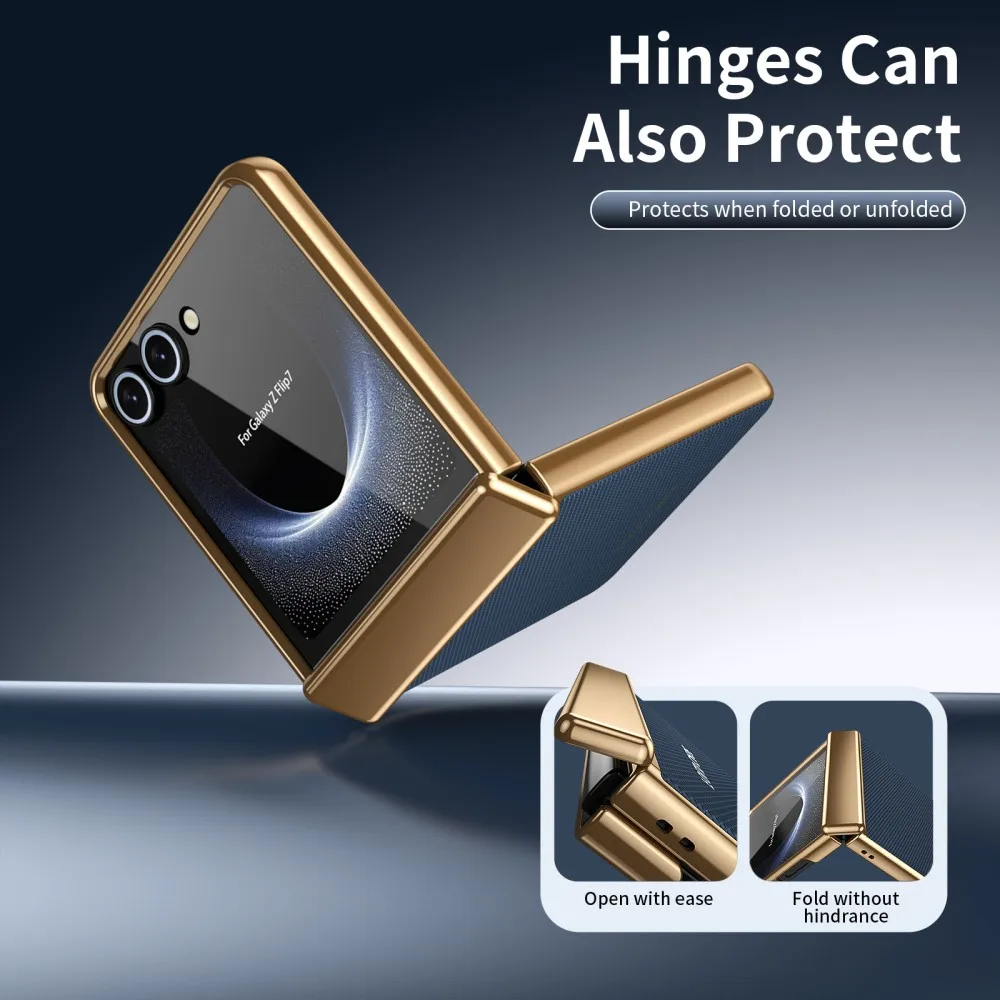 Electroplated Frame Phone Case with Tempered Film and Plain Leather Design