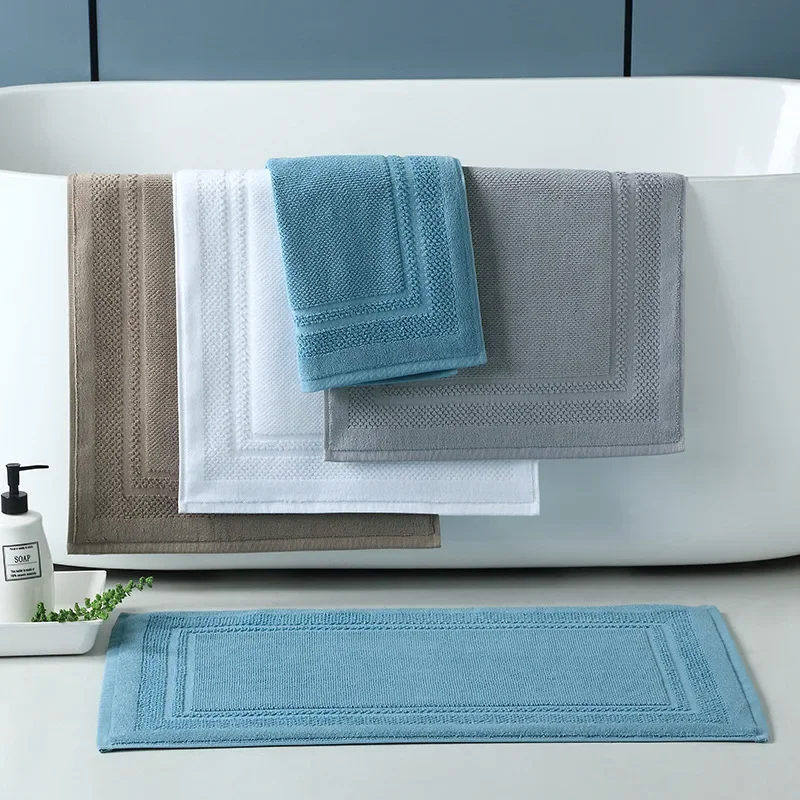 

75x45cm Solid Color Cotton Bath Mat Bathroom Carpets Rug Salon Hotel SPA Shower Room Feet Pattern Towel Absorbent Toilet Tub