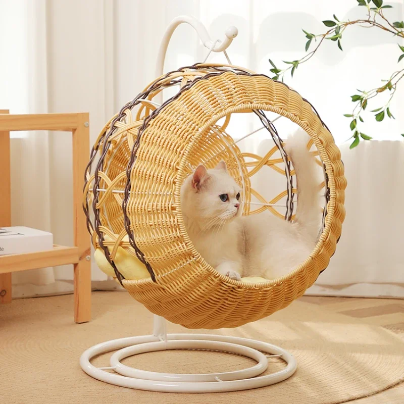 Rattan Pet Rocking Nest Cat Cradle House Super Large Hanging Basket Removable Washable Nest Cat Bed for All Seasons