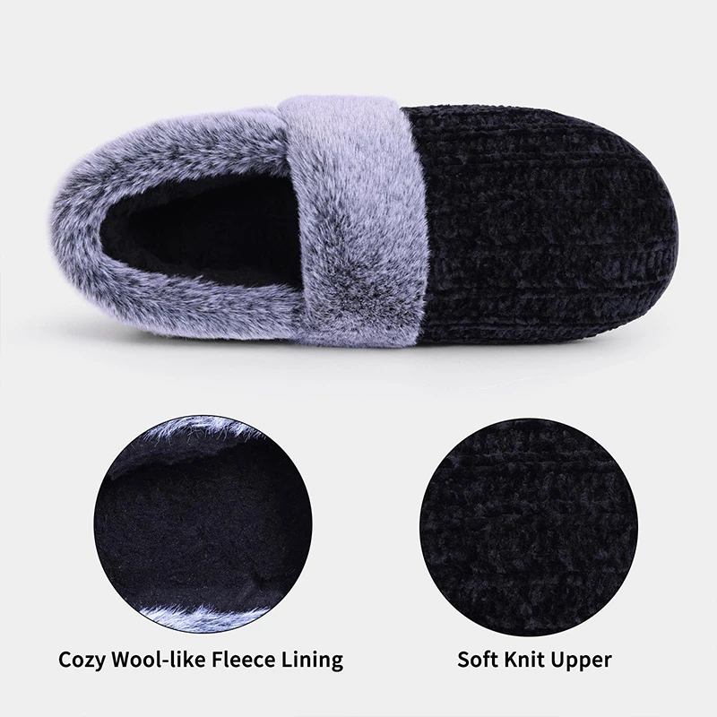 Womens Fuzzy Memory Foam Slippers Closed Back Knit Soft Warm House Shoes