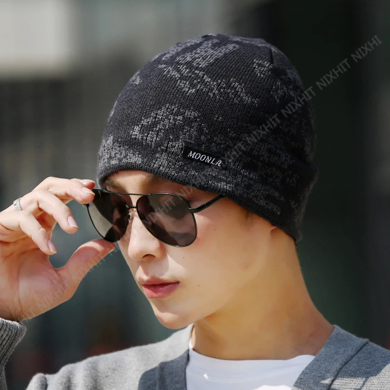 

Plus Velvet Thick Warm Skullies Beanies Men Winter Hat Fleece Knitted Hats Outdoor Riding For Men Cap Hip Hop Men's Hat Z277